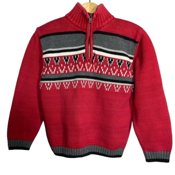 Calvin Klein Jeans Red Gray Striped Quarter-zip Pullover Knit Sweater size 4 - Picture 10 of 10